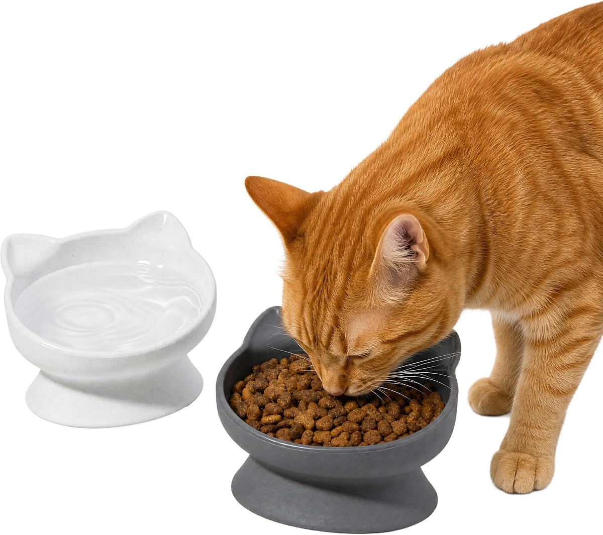 Kitty City Elevated Cat Bowls Set of 2 - White & Gray